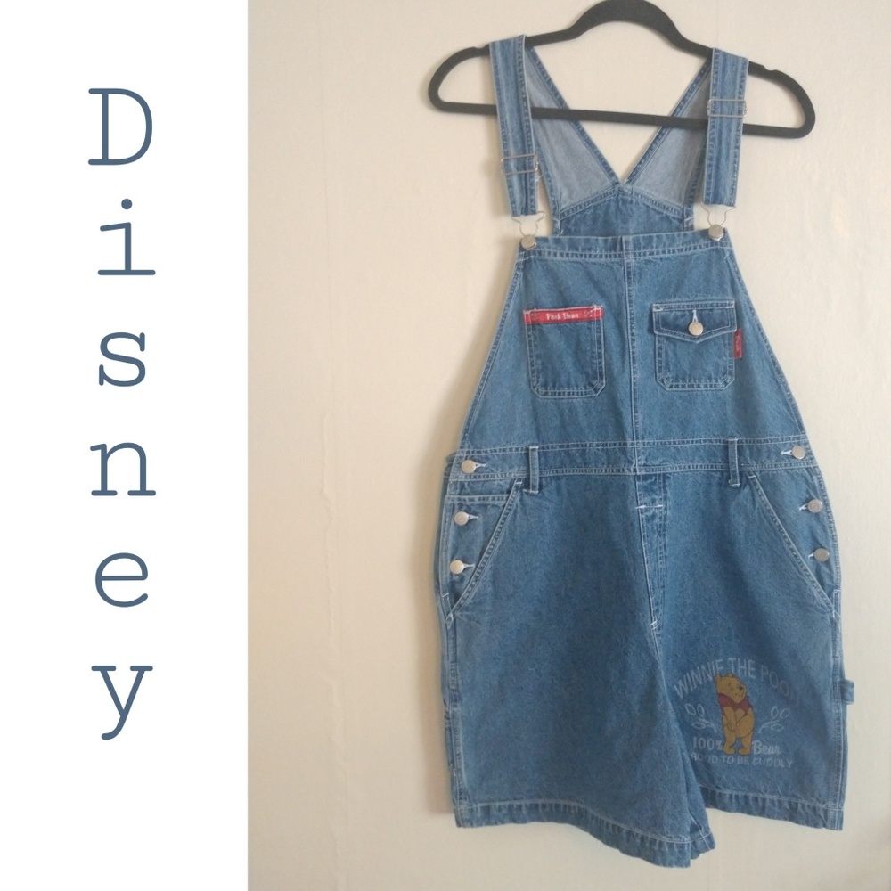 Disney Pooh Adult Shorts Overalls Size Large